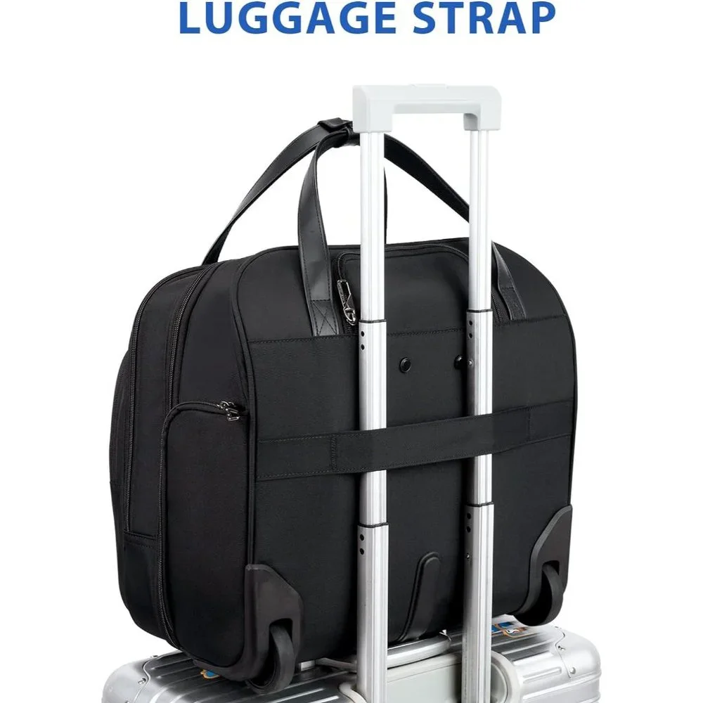 Women's Black Water Repellent Rolling Laptop Bag 15.6 inch